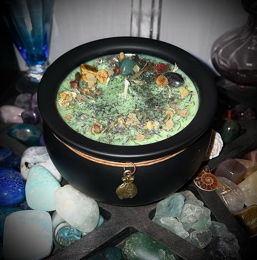 Mahogany + Teakwood - Crystal Healing Candle – Wilted Cauldron +